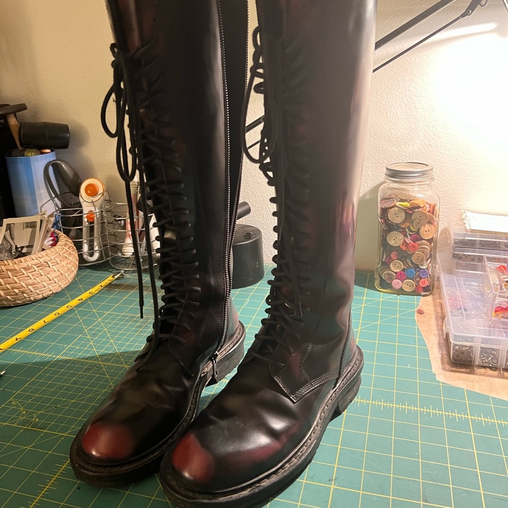 ANN DEMEULMEESTER LACE UP KNEE HIGH BOOTS